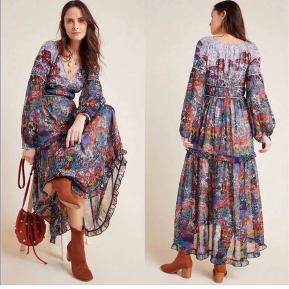 Anthropologie Maeve Annabella Maxi Dress Multicolor Size US 10 - Picture 2 of 9